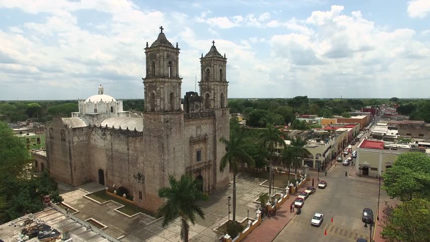 Aerial shot of Mexican chirch. Catholic church in typical Mexican city.