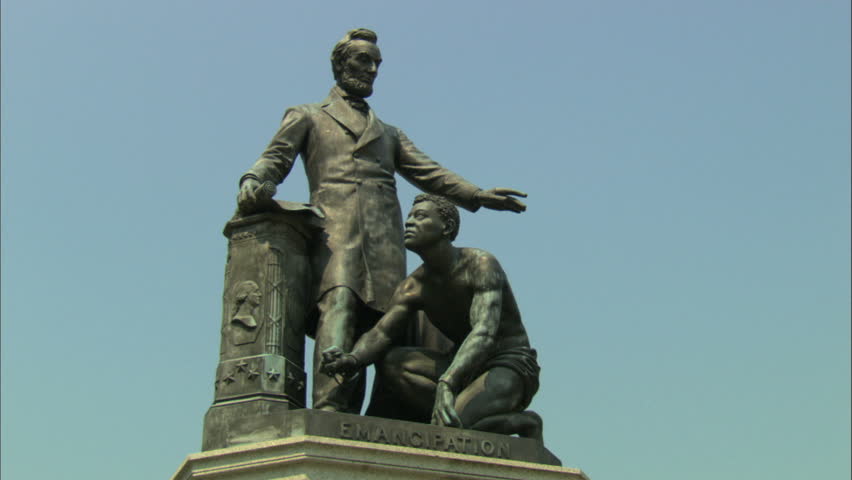 WASHINGTON D.C. - SUMMER 2015 - 1876 dedicated Emancipation Monument of President Abraham Lincoln in Lincoln Park, Washington D.C. "Great Emancipator" saved slave man from bondage.
