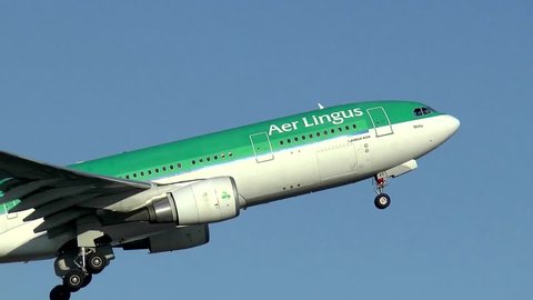 Aer Lingus Irish airlines taking off - Logan Airport Boston, Massachusetts USA - May 2, 2014