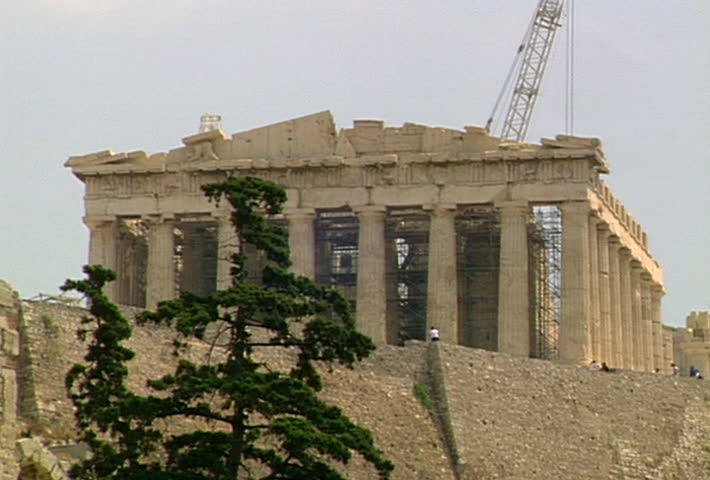 Parthenon from below with crane