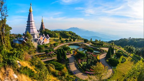 Time lapse Landmark landscape pagoda in doi Inthanon national park at chiang mai Thailand