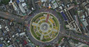Flying above Huge roundabout, Bangkok, Thailand.