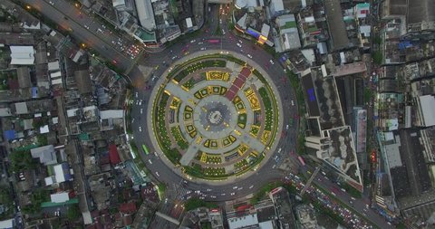 flying above Huge roundabout, Bangkok, Thailand