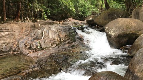 Natural water stream between rocks in mountain