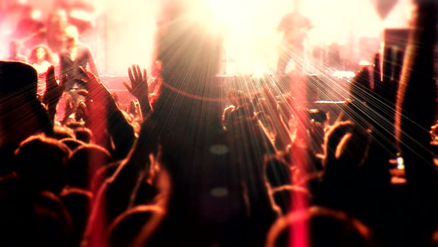 Concert crowd music audience rock performance social people clapping huge party raising hands heart partying madness arena colorful Flood neon giant nights club jumping hall waving silhouettes dance Royalty-Free Stock Footage #2280635