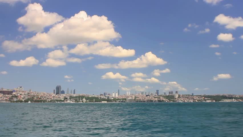 Journey by the ship. Passenger ship sails in to Istanbul City
