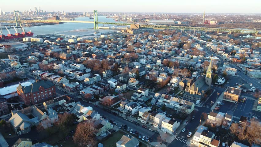 Aerial View of Delaware Riverfront Community Gloucester New Jersey