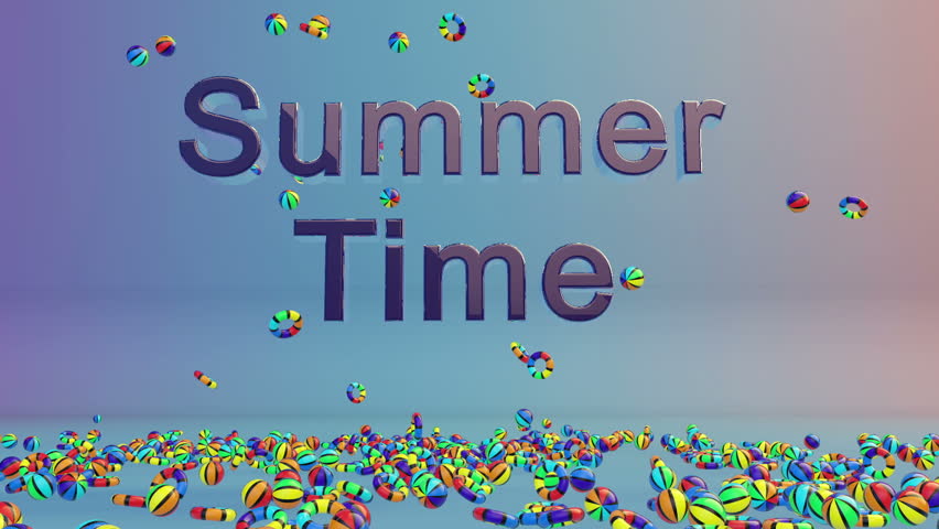 Colorful Objects Falling and Summer Time text