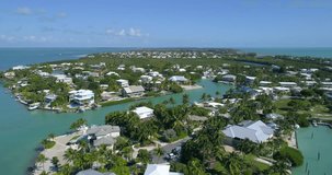 Aerial footage of waterfront homes in the Florida Keys