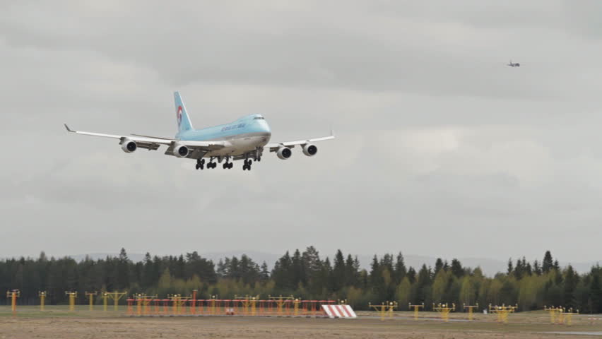 OSLO, NORWAY - MAY 2012: Korean Air Cargo Boeing 747-400 freight airplane