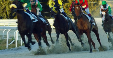 Milan - Jan 04, 2017 -shooting in slow motion in a hippodrome of competing horses to finish first and be the fastest ridden by jockeys.Concept:betting app for betting,poker, gambling,racing and speed