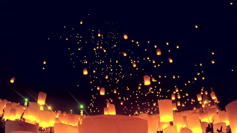 Tradition Floating lanterns in Yee Peng Festival, Loy Krathong celebration at Chiangmai province, Thailand 