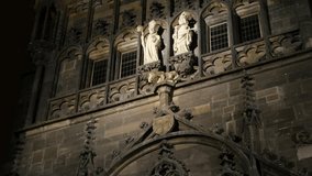 Old Town Gothic tower in Czechia city of Prague 3840X2160 UHD tilting footage - Architecture of Charles bridge over Vltava river in Czech Republic capital slow tilt 2160p UltraHD video