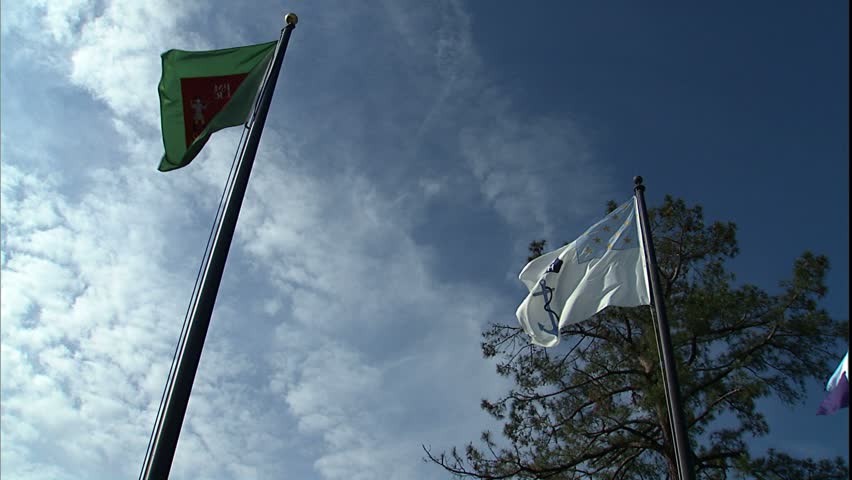 Flags flying in Yorktown, Virginia