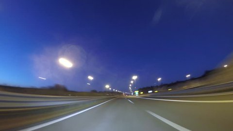 Time lapse : Driving on a highway at night
