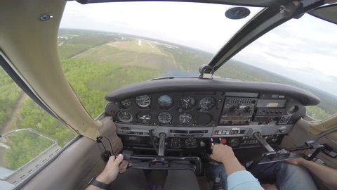 Small general aviation plane from inside cockpit
