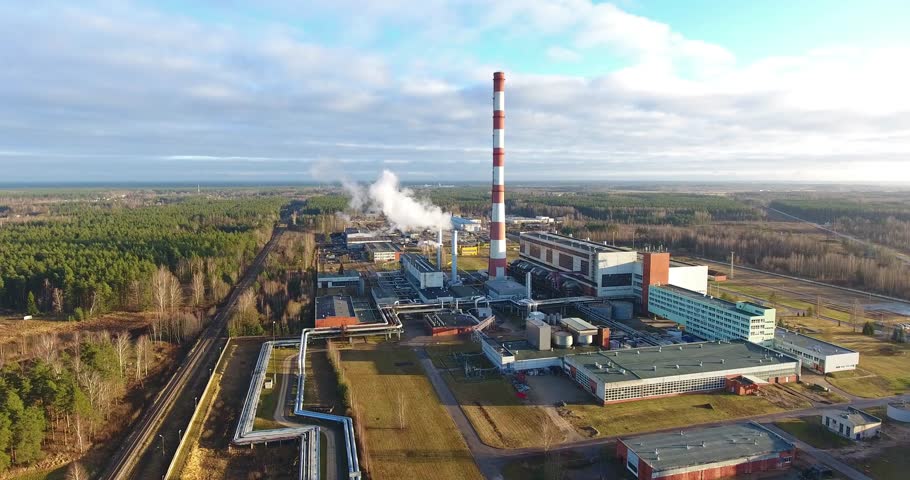 4K Aerial view of thermoelectric plant. Latvia