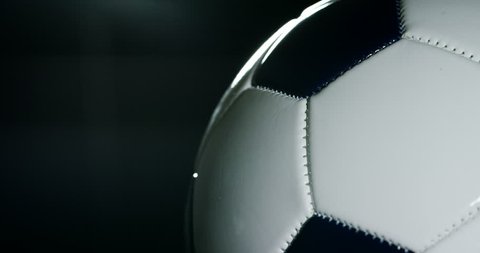 Macro shot of soccer ball, ball used in international cups, in matches. Concept: football betting, competition, sport. Stock Video