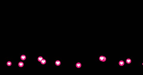 A group of generic Facebook-style love emotion icons travel across the bottom of the screen. With alpha channel. Alpha channel may only be available in original 4K version.	 	