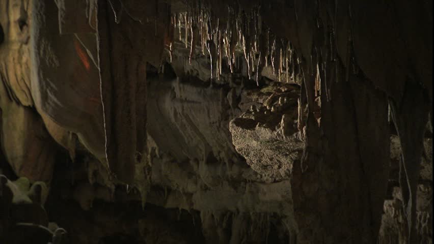 stalactite group in cave room