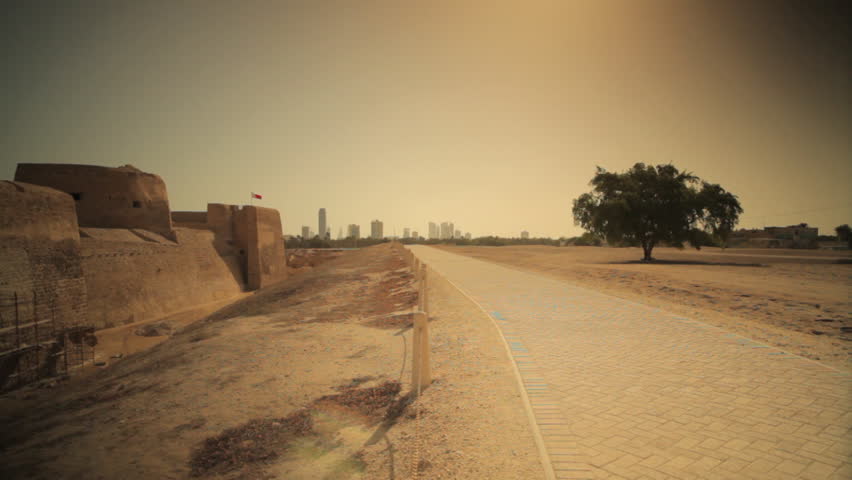 Muharraq, Bahrain - circa 2011 - Pan to and from the 15th century Arad Fort. The fort