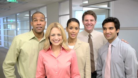 Portrait of five coworkers in office