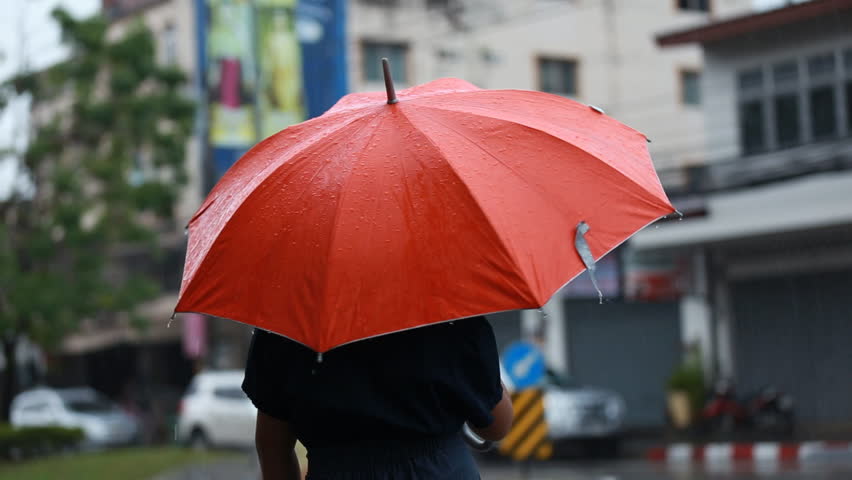 rain drops falling red umbrella Stock Footage Video (100% Royalty-free ...