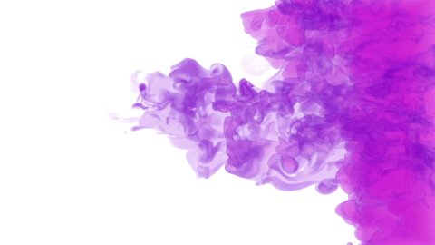 Colorful Ink spread in underwater on white background. VIOLET INK BACKGROUND FOR COMPOSITING. SMOKE AND INK SERIES. 3d render voxel graphics. Ink dissolving in water. Version 9