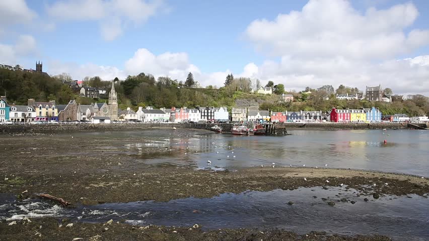Tobermory Isle of Mull Scotland uk small town in Scottish Inner Hebrides on a beautiful spring day pan Royalty-Free Stock Footage #22944886