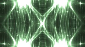 VJ Fractal green kaleidoscopic background.Background green motion with fractal design on black background. Disco spectrum lights concert spot bulb. Light Tunnel. Green screen seamless loop.