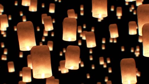 Beautiful Looped 3d animation of Floating Lanterns in Yee Peng Festival. Seamless. HD 1080.