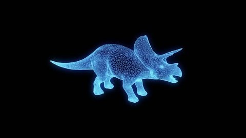 Dinosaur Triceratops in Hologram Wireframe Style. Nice 3D Rendering
