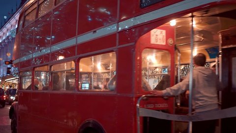 Old bus in London Oxford Street - LONDON / ENGLAND - DECEMBER 12, 2016