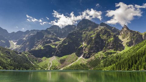 Famous Polish lake in the Tatras Mountains in summer, Poland, 4k, timelapse