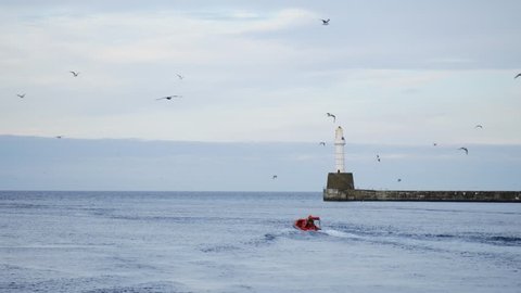 Lighthouse in the North Sea Beach, Aberdeen, Scotland
