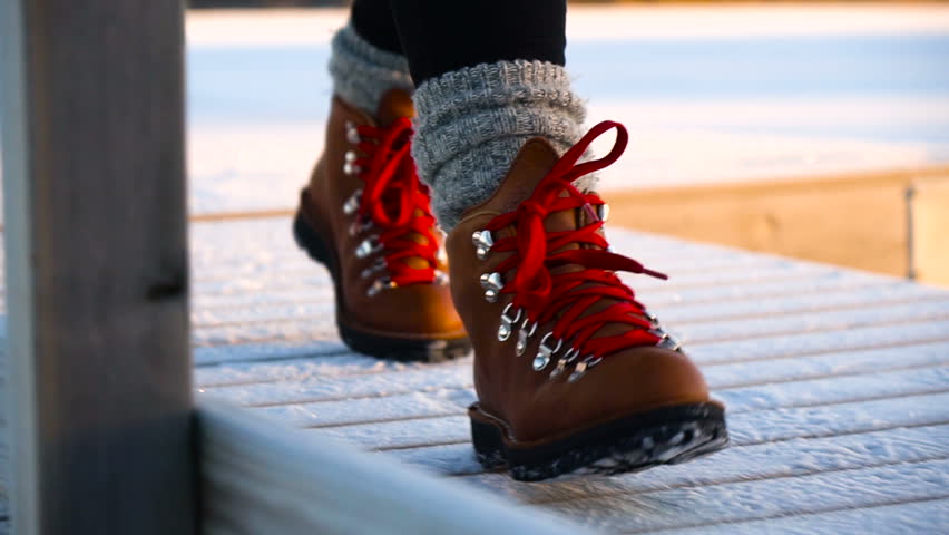 red walking boots