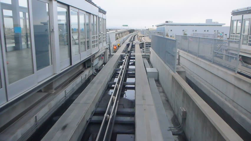 Time lapse point of view in airport shuttle at SFO, San Francisco California