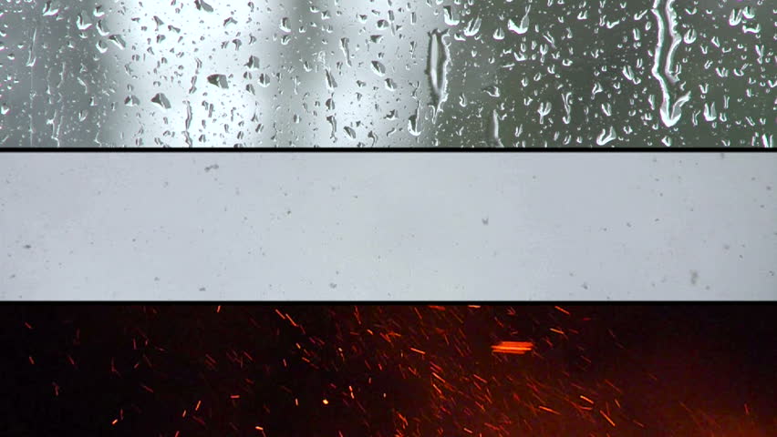 Elements of fire, rain and snow in three split screen view.