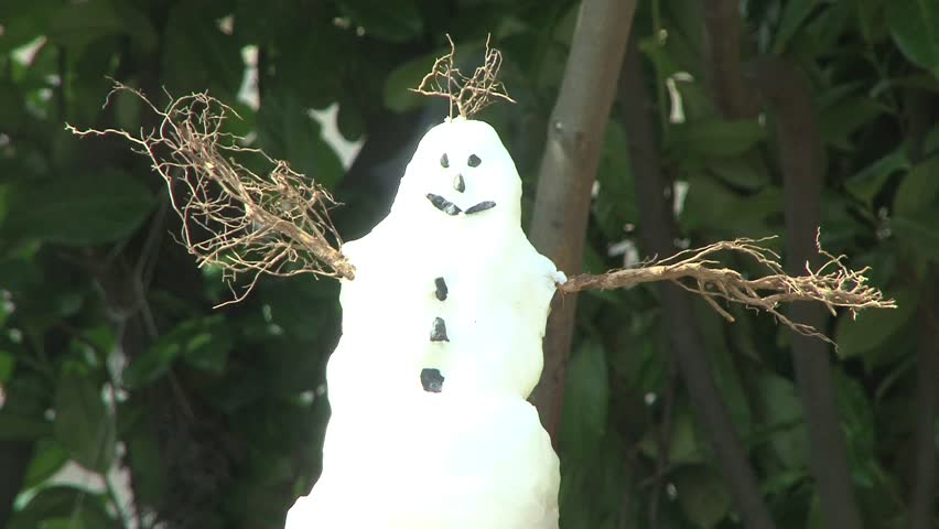 Snowman melting time lapse with various weather systems.