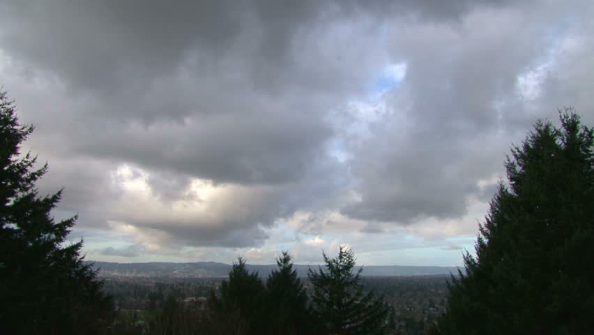 Portland Oregon's Willamette Valley with downtown on a cloudy and day, time