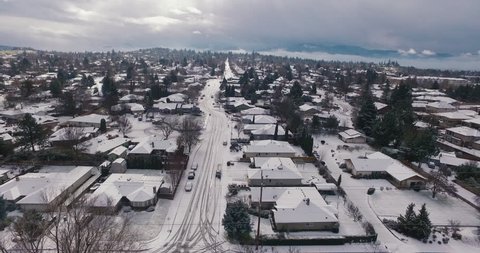Aerial View Flying Over Snow-Covered Town Adlı Stok Video