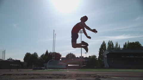 Track athlete doing long jump in super slow motion, shot on Phantom Flex 4K.