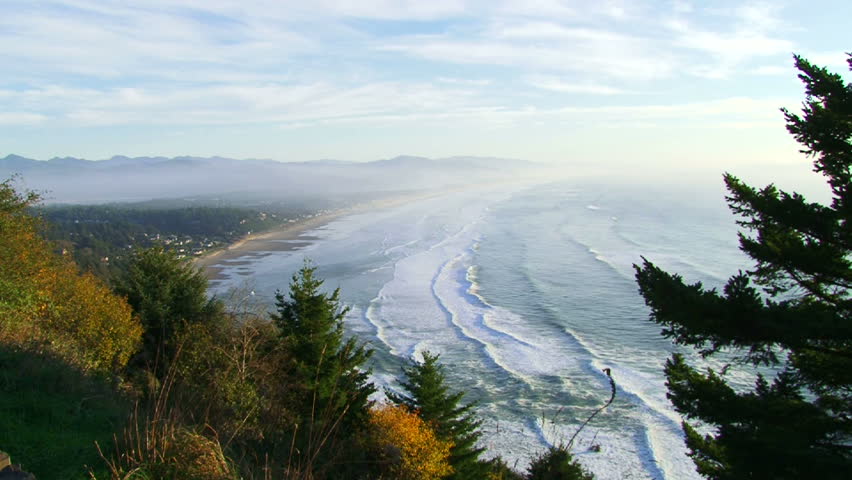 High angle shot of ocean waves rolling in sets off the coast of Oregon and