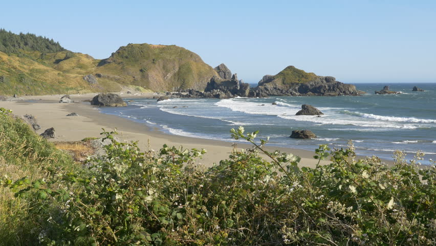 Panning view of Lone Ranch Beach north of Brookings, Oregon, in Samuel H. Boardman State Scenic Corridor.
