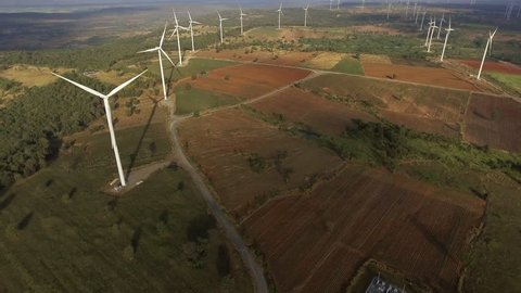 Wind turbine farm. Sustainable development, environment friendly concept.