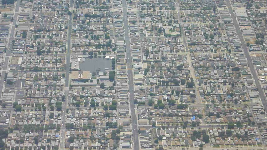 Flying in airplane over Los Angeles, California.