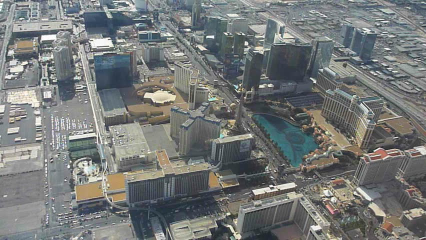 Las Vegas, Nevada aerial of Las Vegas Boulevard, The Strip on sunny day.