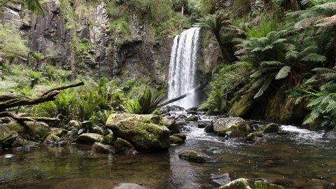 zoom in shot of hopetoun falls on the aire river near the great ocean road in victoria