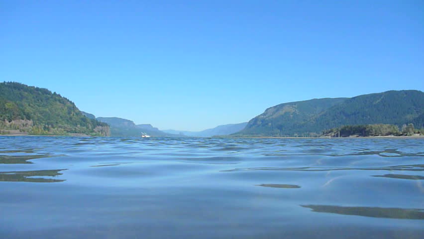 Point of view of person swimming on beautiful summer day in the river.