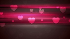 Dark pink hearts and glowing stripes motion graphic design. St Valentines Day video animation Ultra HD 4K 3840x2160